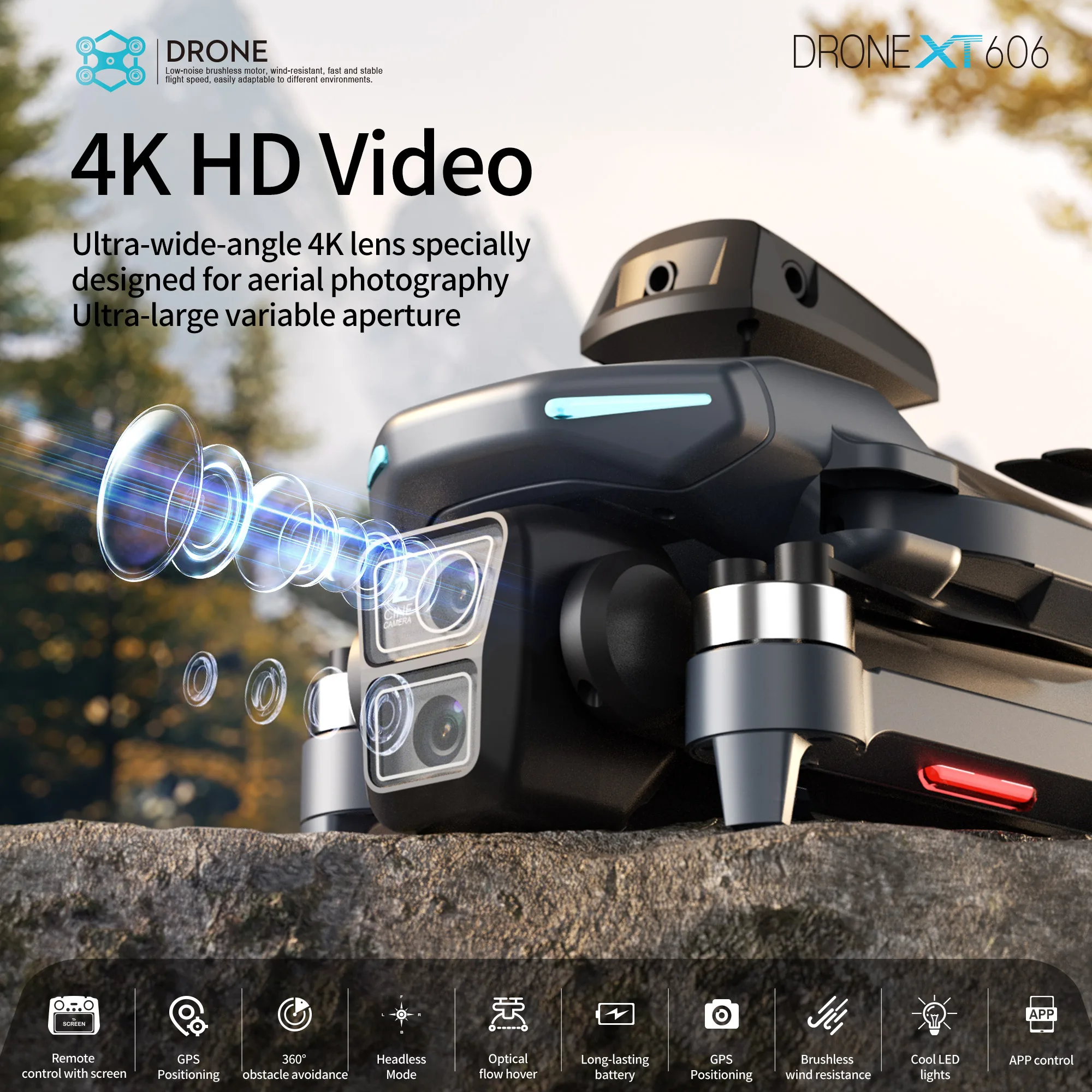 オリジナルXT606ドローン プロフェッショナル 8K HD - Drone Gps Mount のレビューと価格